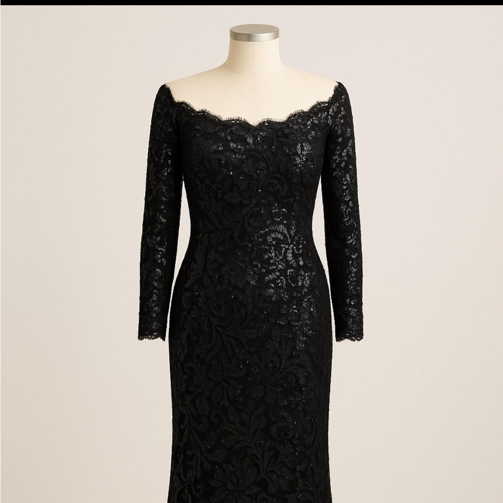 Tadashi Shoji Dark Blue Sequin Lace Gown 12